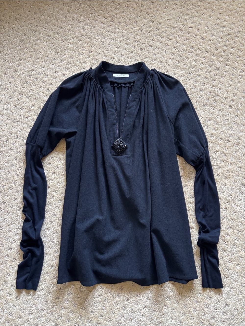 Givenchy Black Long-Sleeve Gathered Neck Blouse l